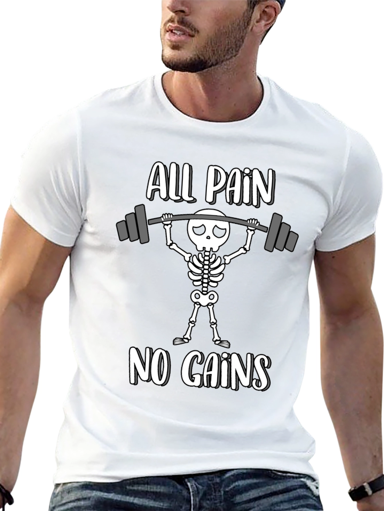 All Pain No Gains Skeleton Gym T-Shirt