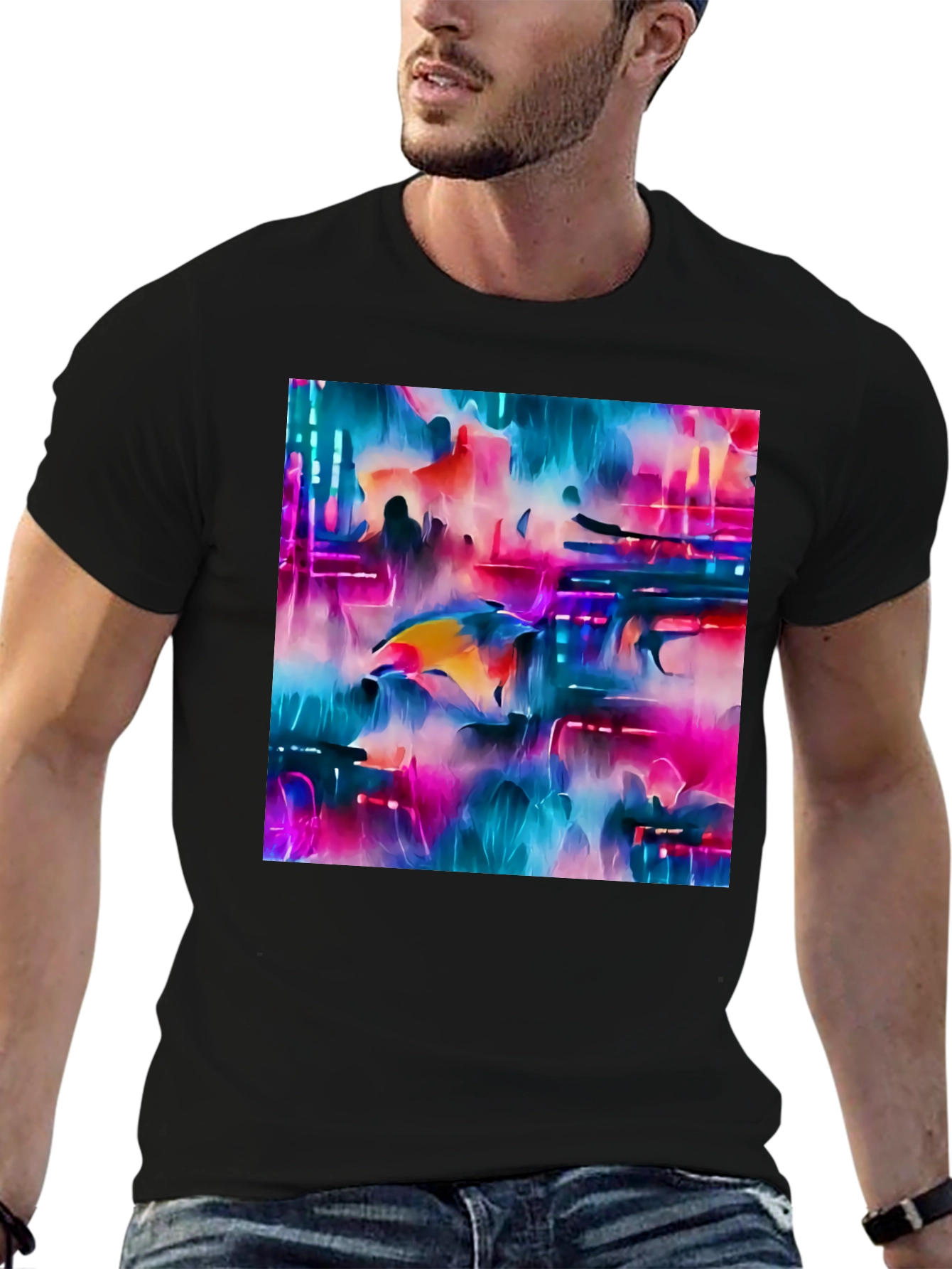 Abstract Dolphin Graphic Tee - Black Unisex T-Shirt