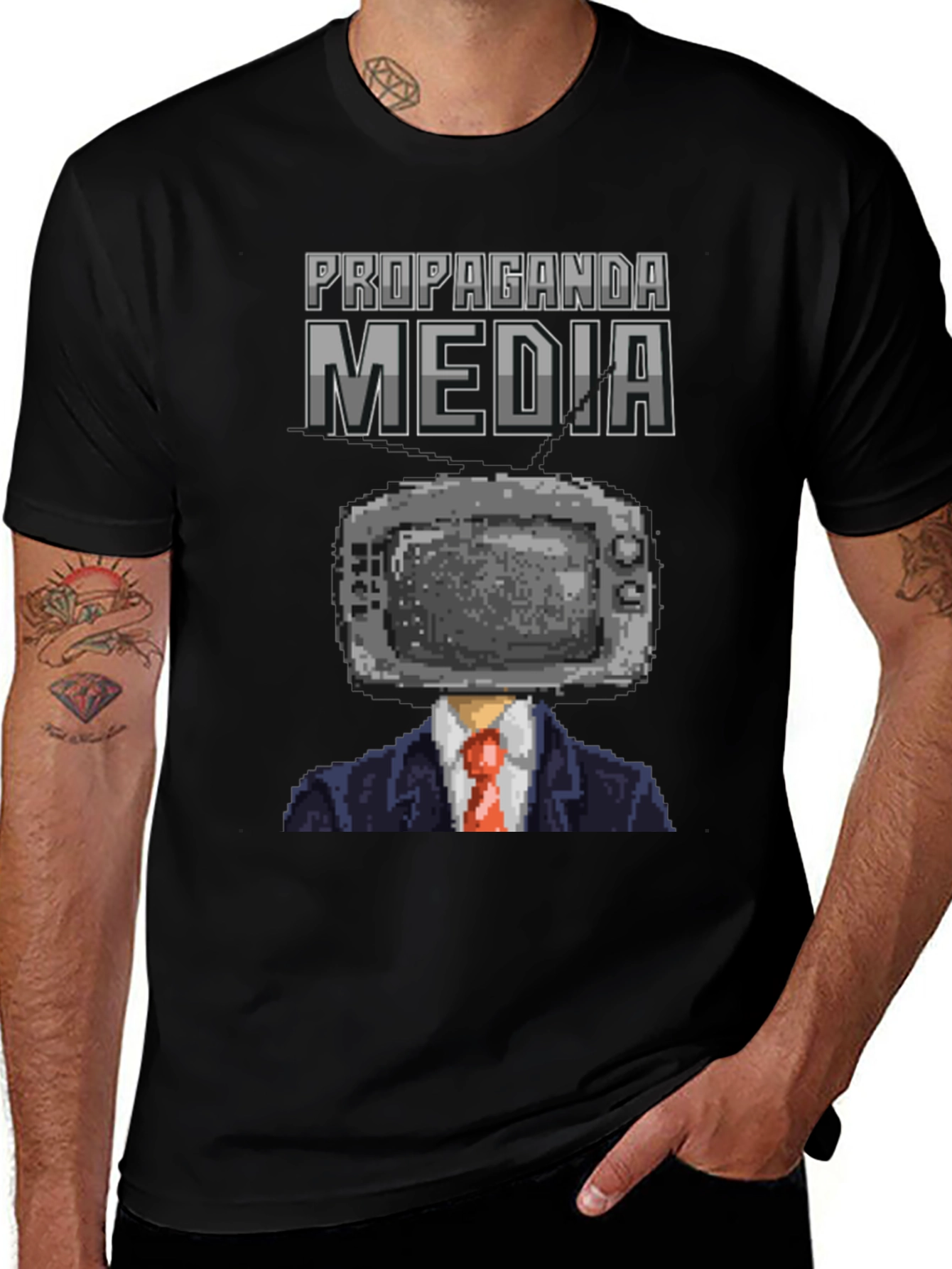 Propaganda Media Pixel Art Graphic T-Shirt