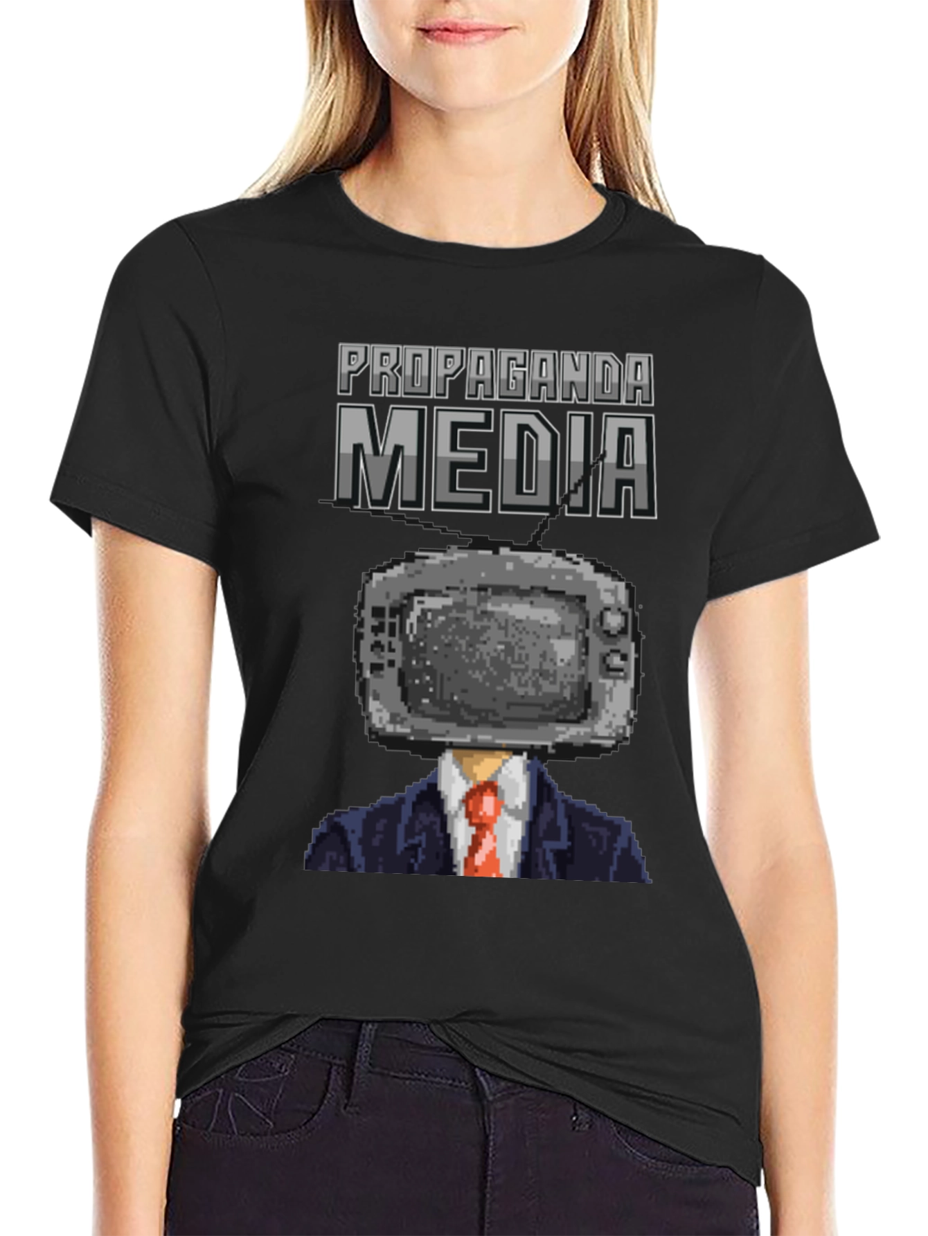 Propaganda Media Pixel Art Graphic T-Shirt