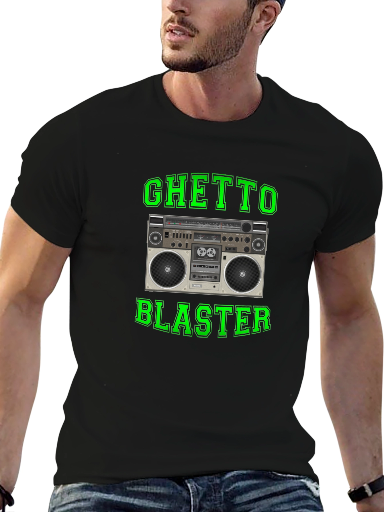 Ghetto Blaster Retro Boombox Graphic Tee - Black
