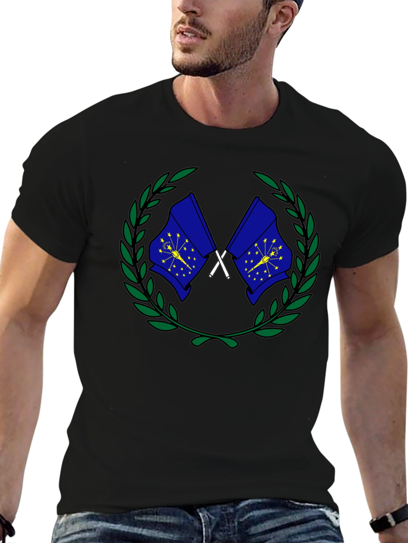 Indiana Flag T-Shirt: Wreath Design State Pride Tee