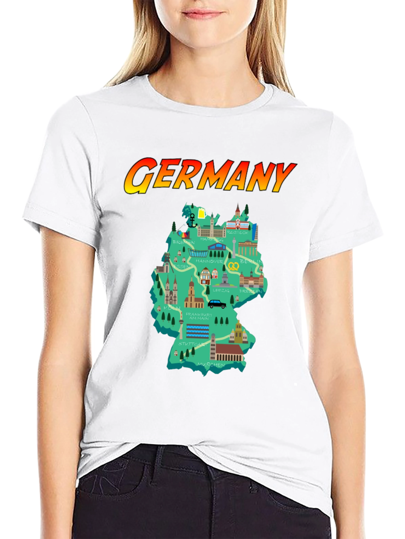 Germany Map T-Shirt - Landmarks & Cities