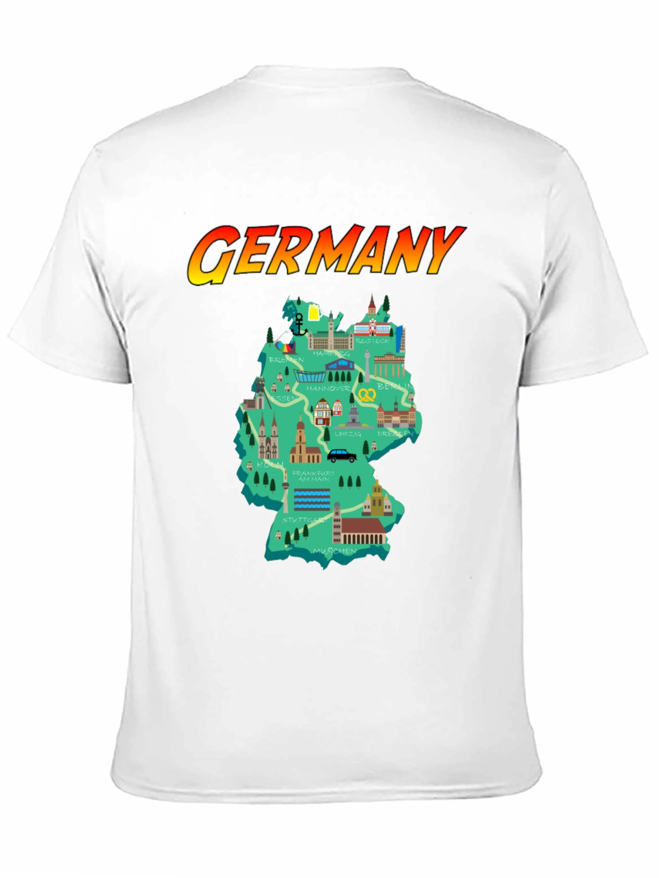Germany Map T-Shirt - Landmarks & Cities