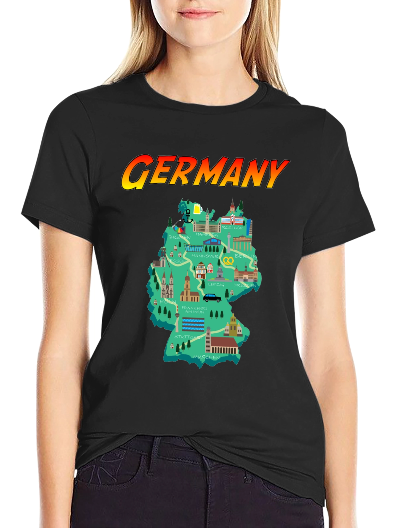 Germany Map T-Shirt - Landmarks & Cities