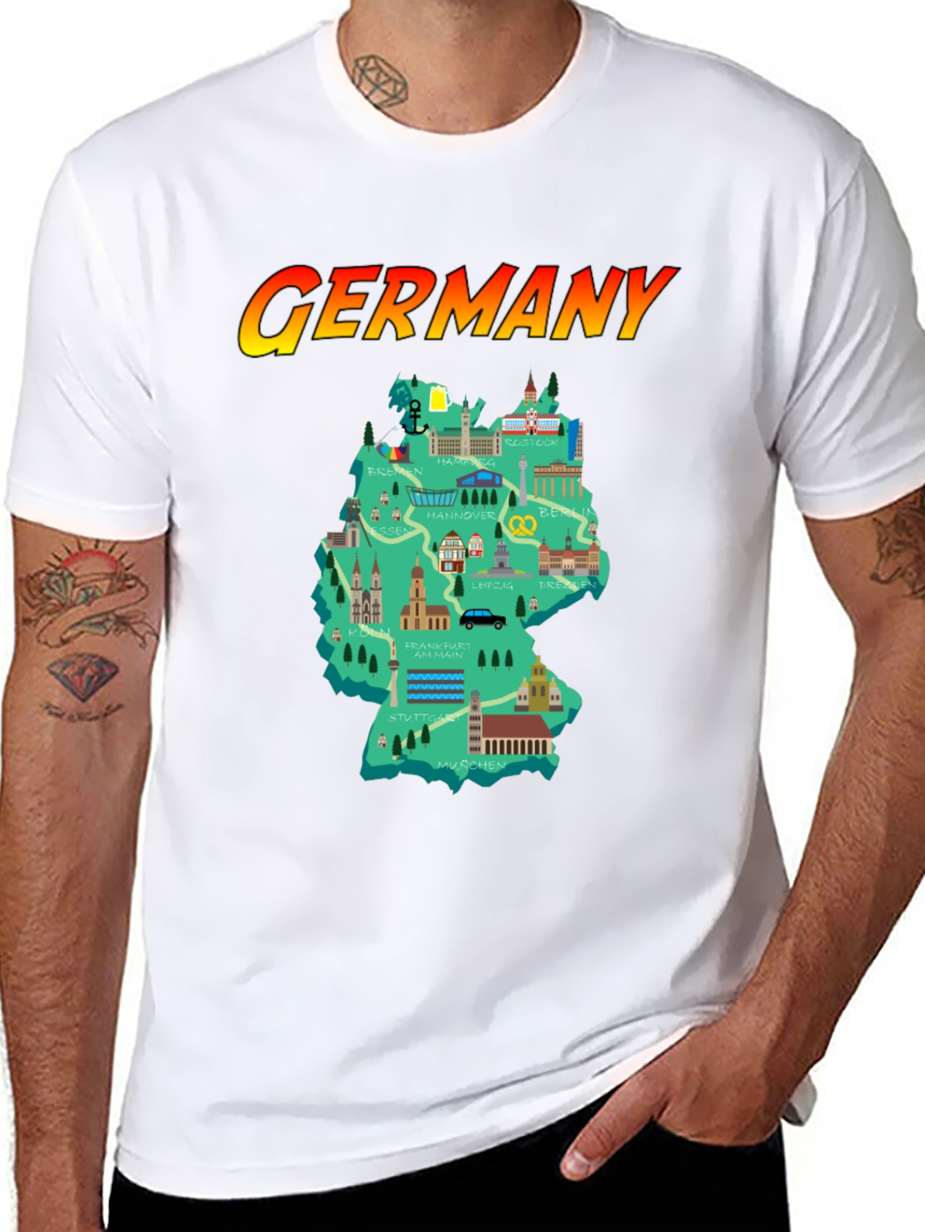 Germany Map T-Shirt - Landmarks & Cities