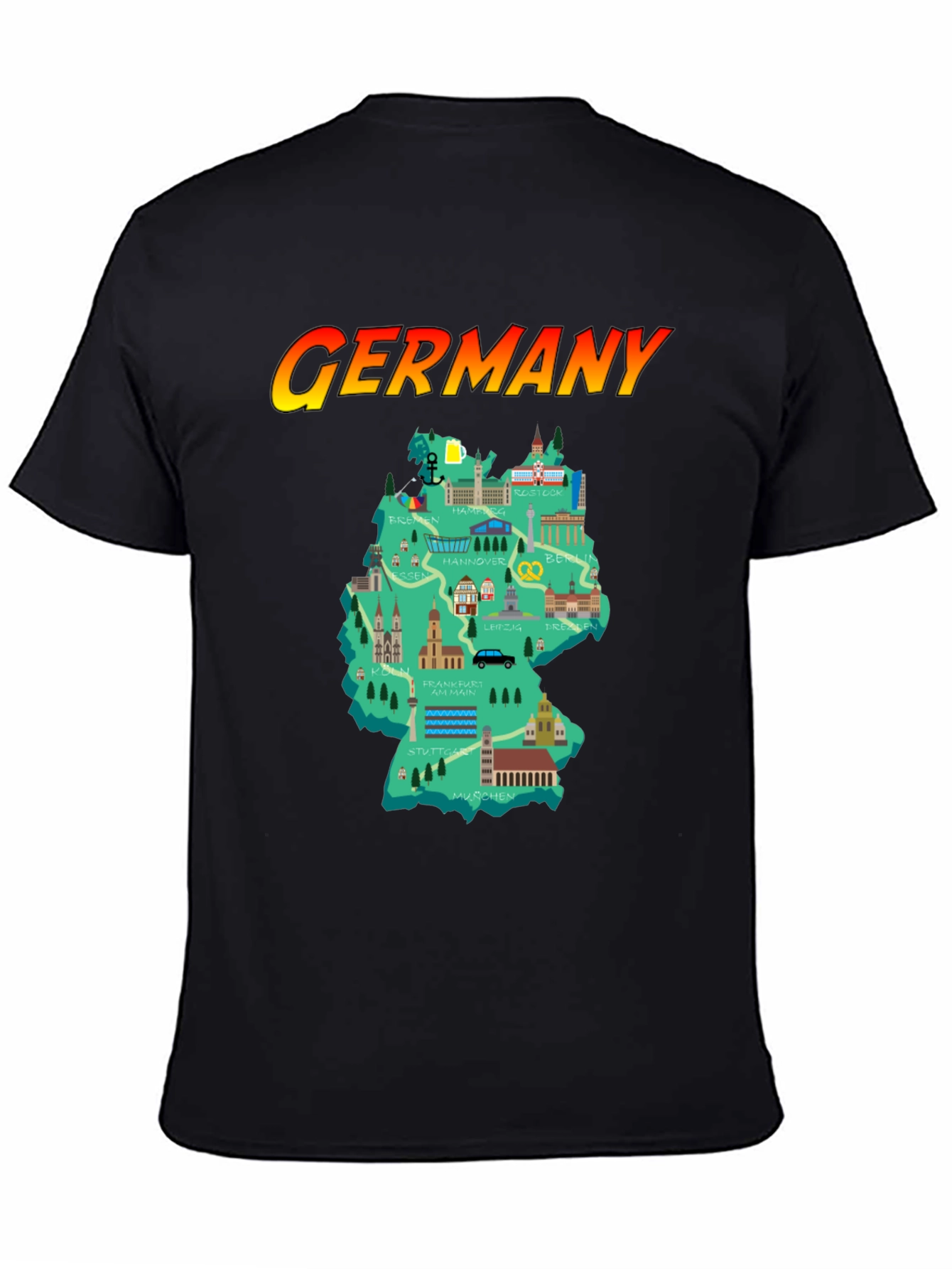 Germany Map T-Shirt - Landmarks & Cities