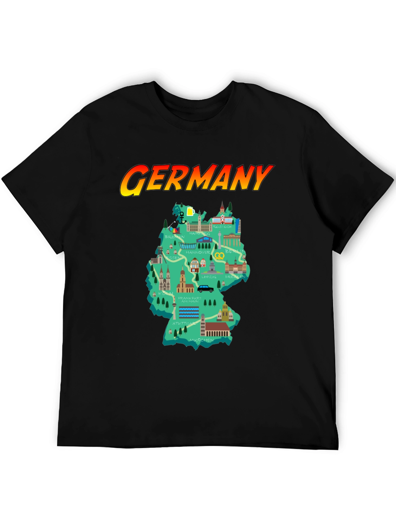 Germany Map T-Shirt - Landmarks & Cities