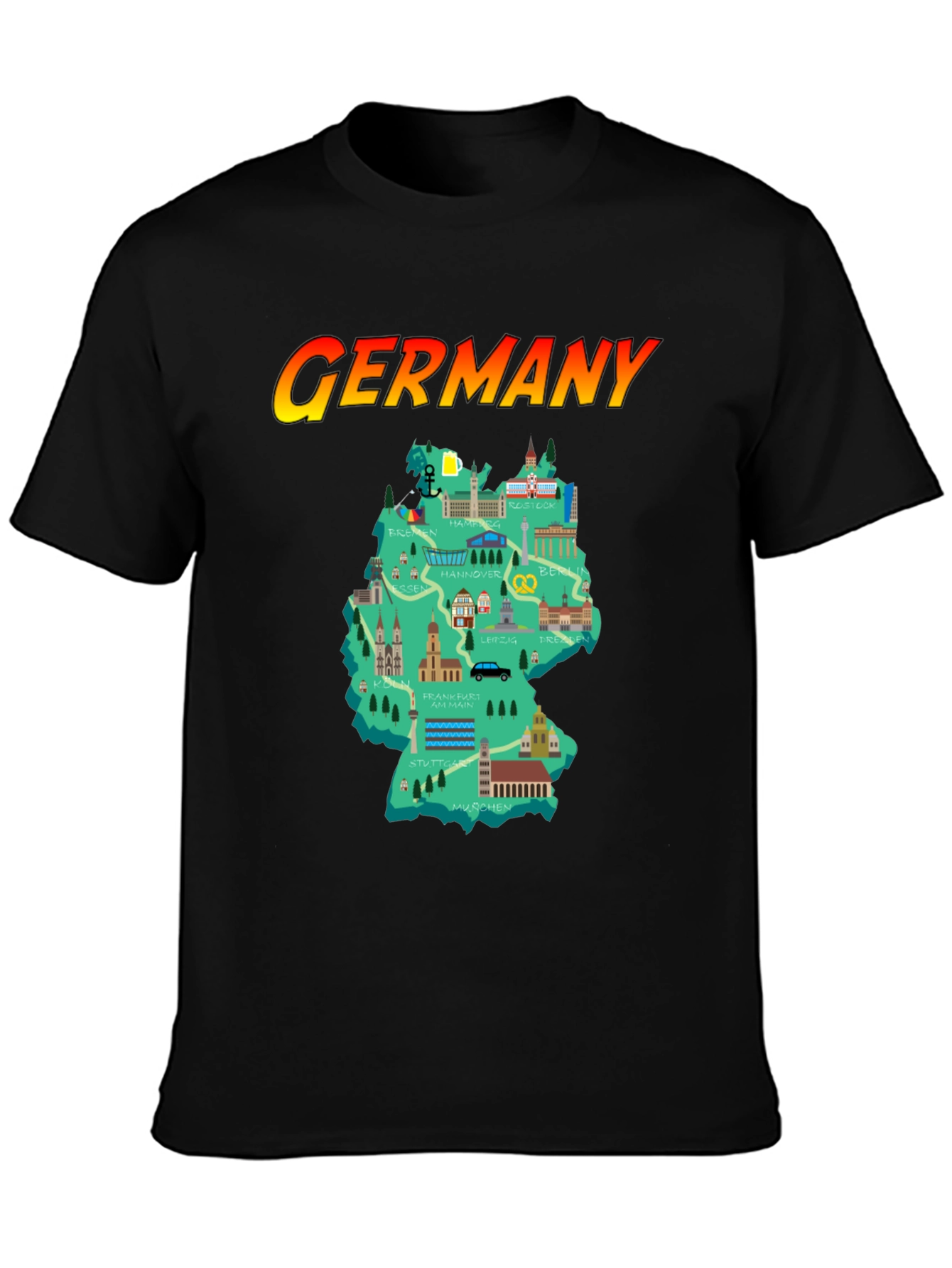 Germany Map T-Shirt - Landmarks & Cities