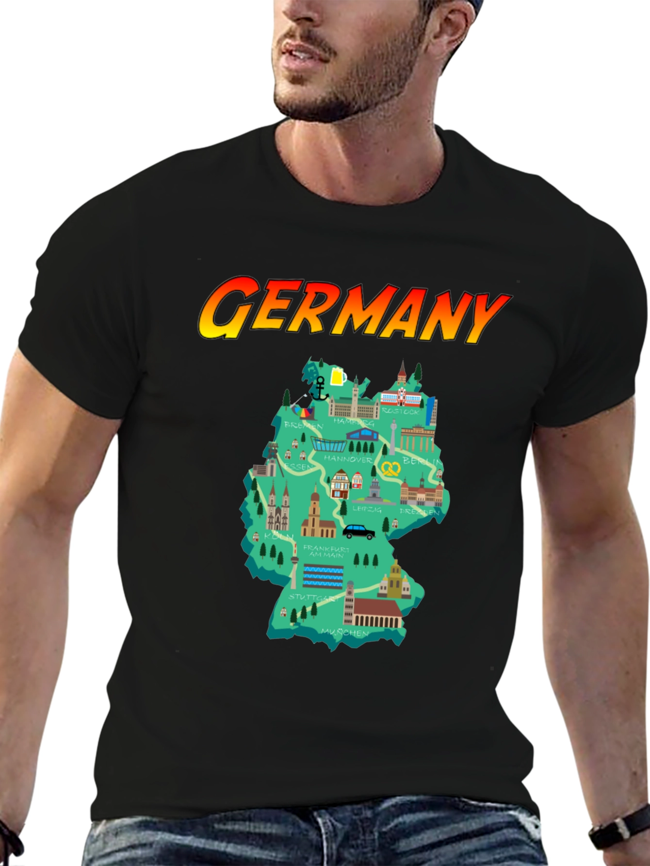 Germany Map T-Shirt - Landmarks & Cities