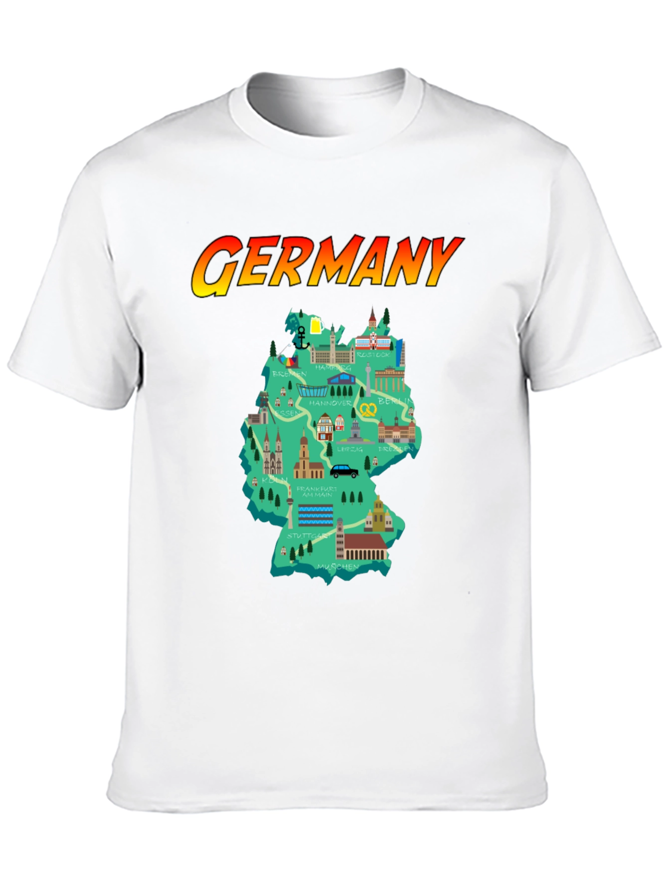 Germany Map T-Shirt - Landmarks & Cities