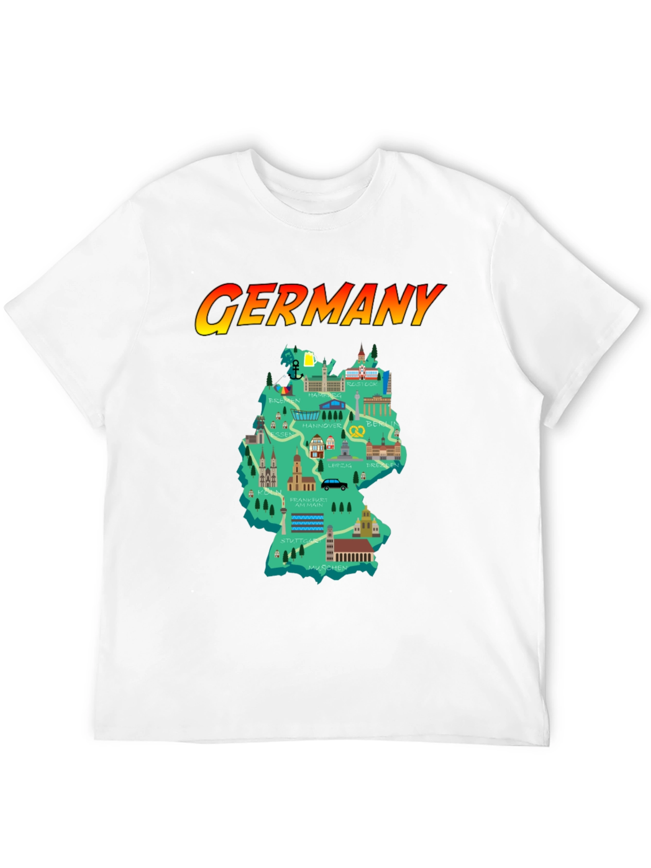 Germany Map T-Shirt - Landmarks & Cities