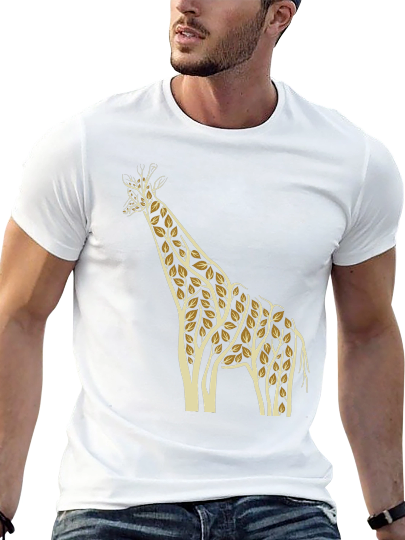 Giraffe Leaf Print Black T-Shirt