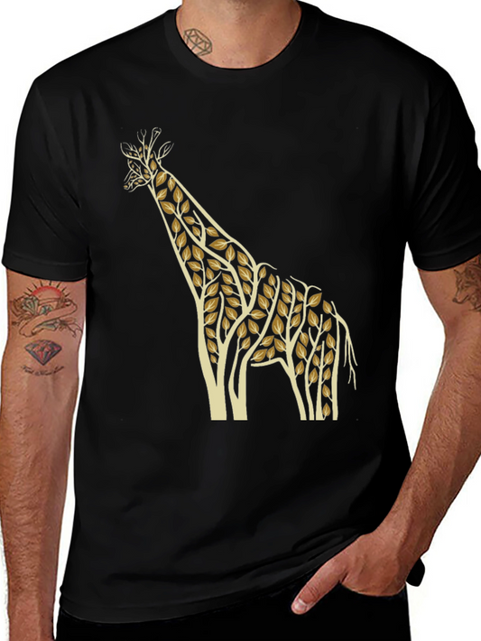 Giraffe Leaf Print Black T-Shirt