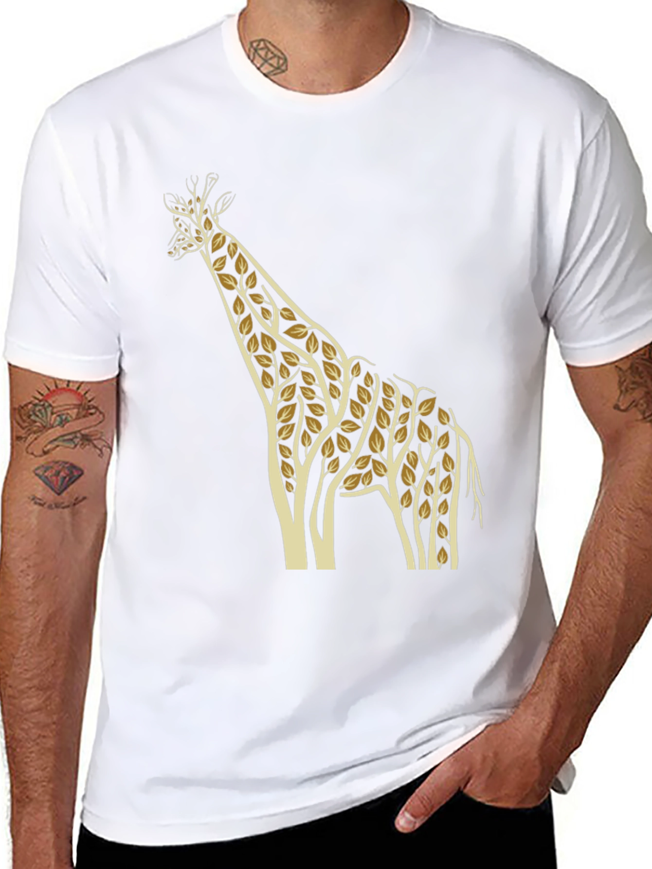 Giraffe Leaf Print Black T-Shirt
