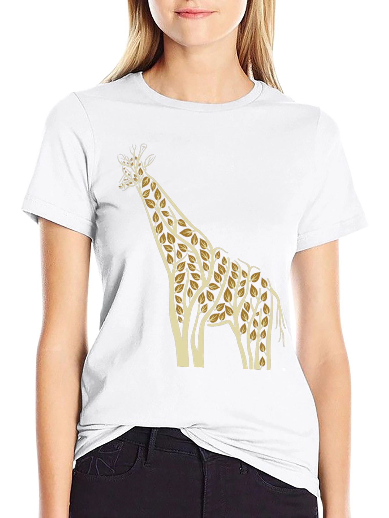 Giraffe Leaf Print Black T-Shirt