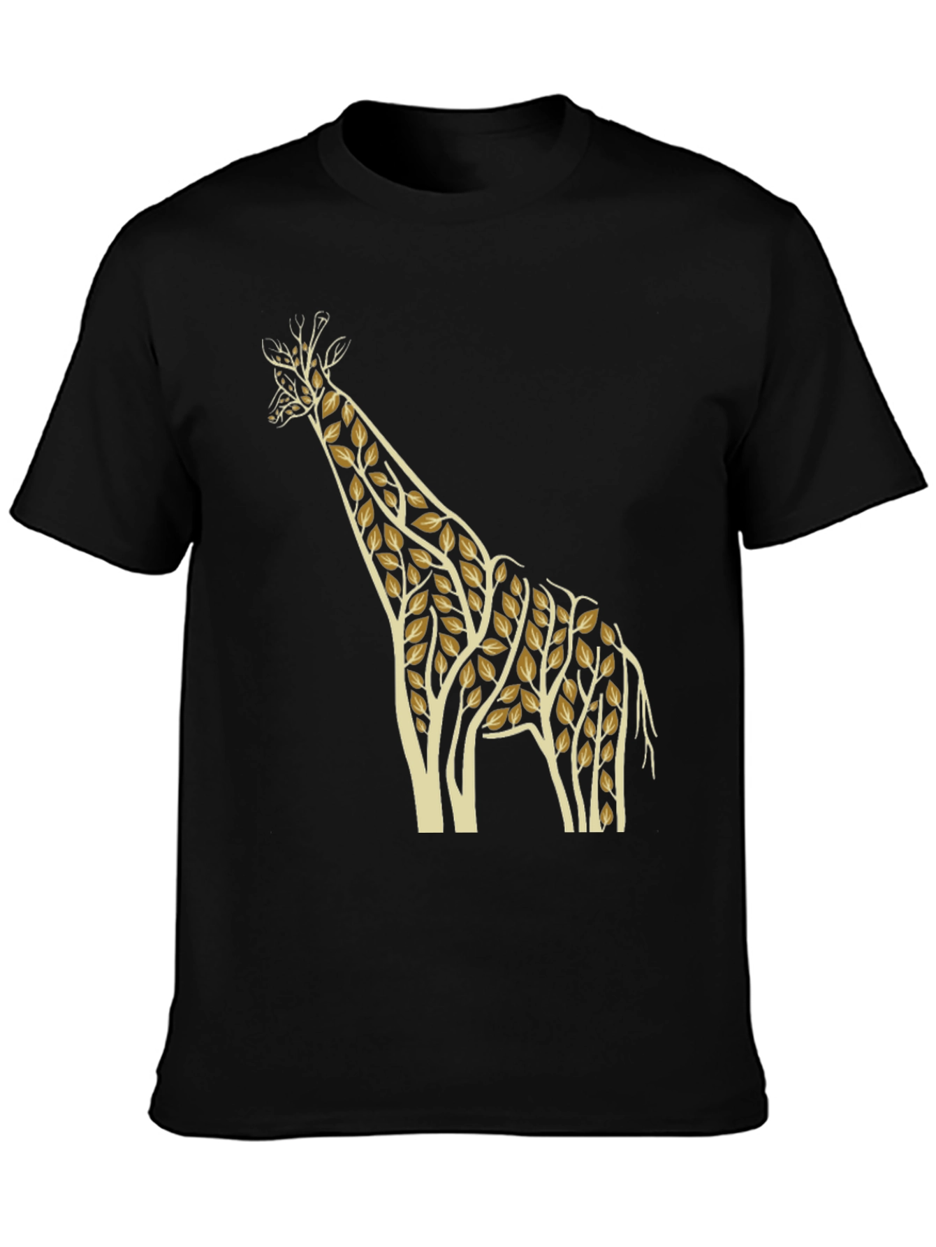 Giraffe Leaf Print Black T-Shirt