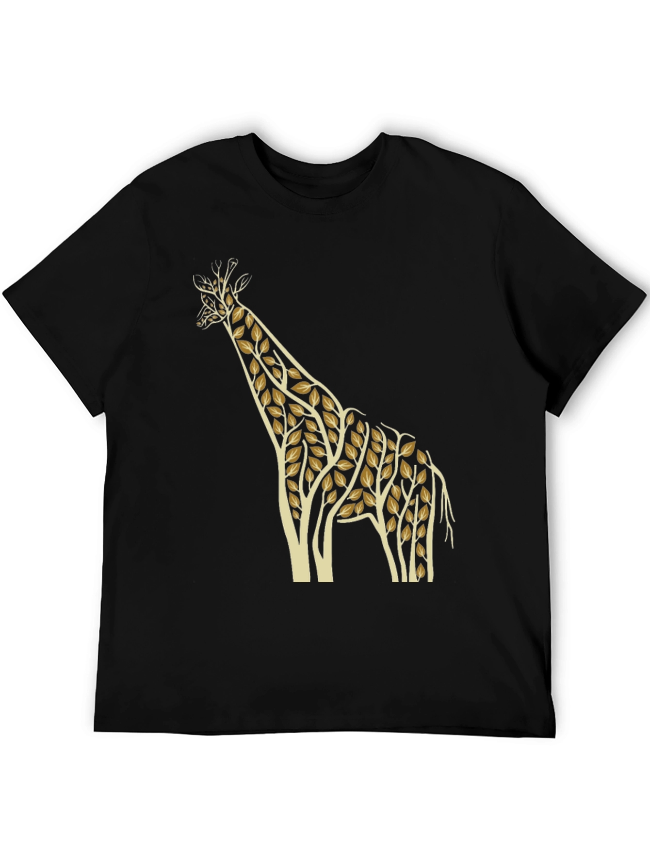 Giraffe Leaf Print Black T-Shirt