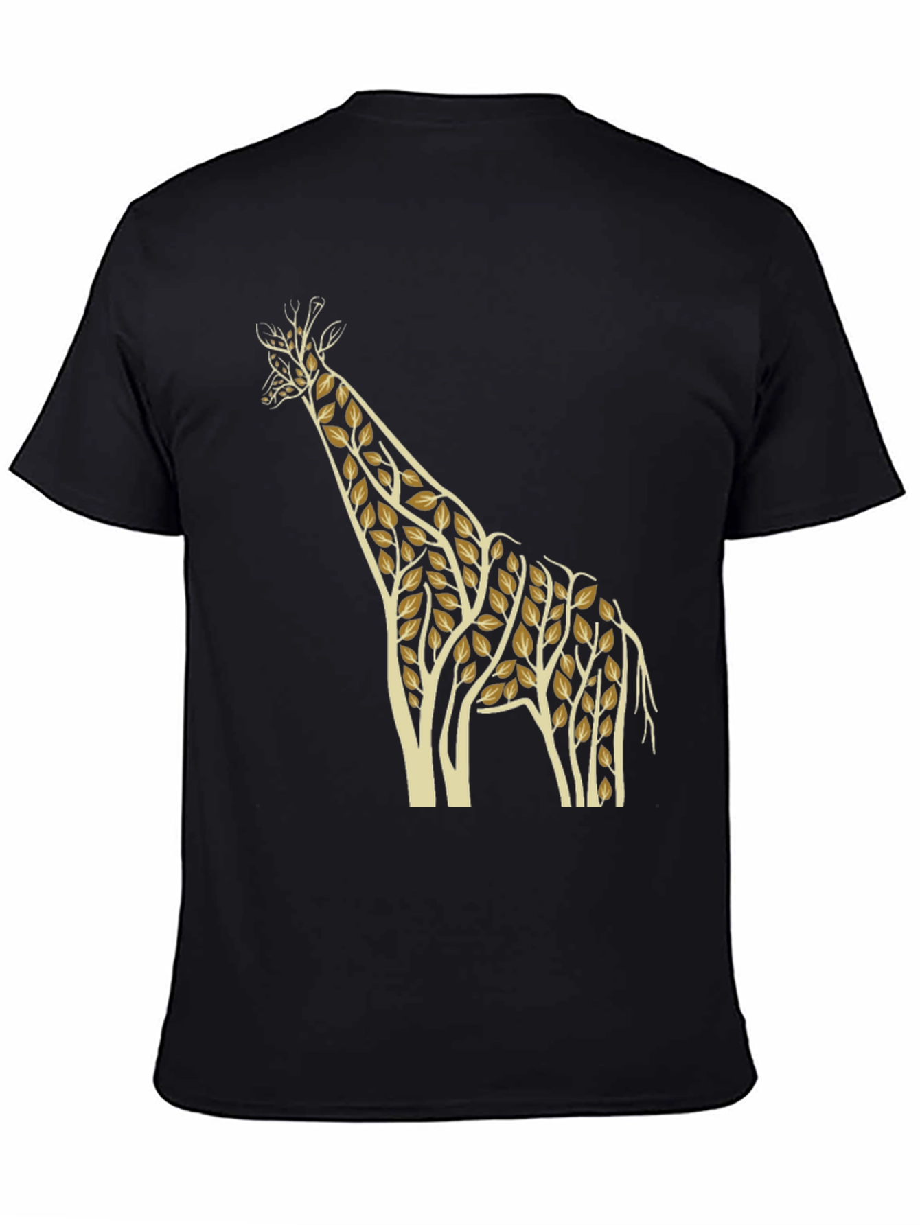 Giraffe Leaf Print Black T-Shirt