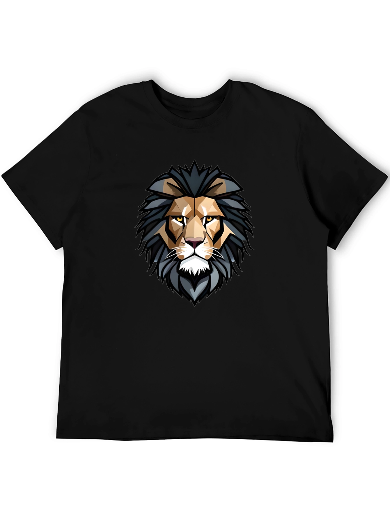 Geometric Lion Head Graphic Black T-Shirt