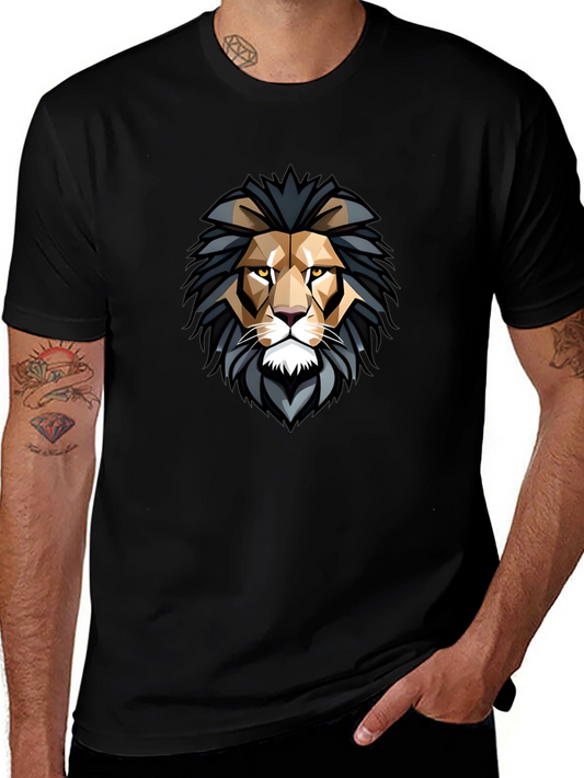 Geometric Lion Head Graphic Black T-Shirt