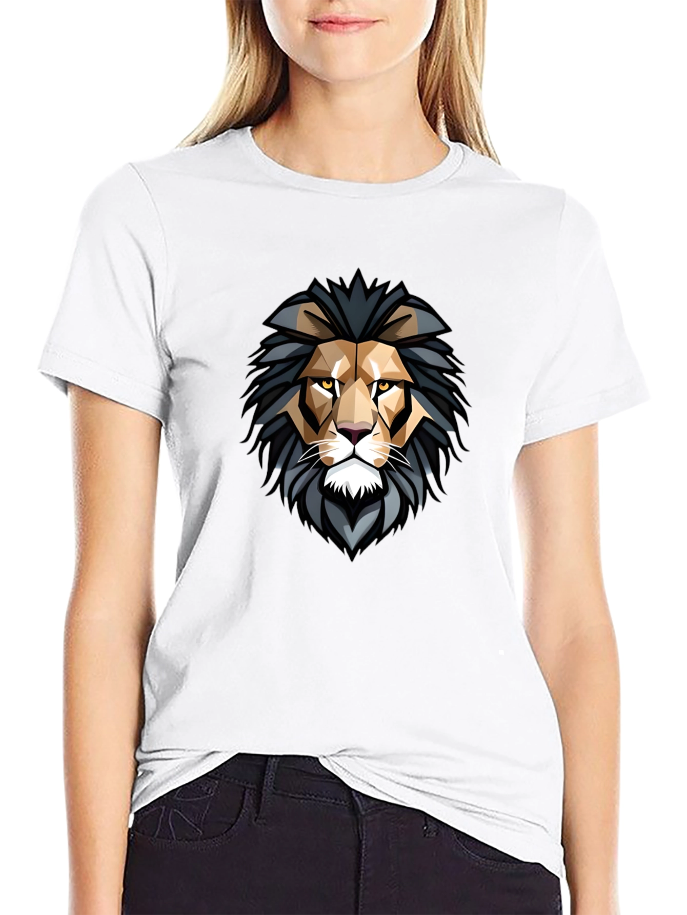 Geometric Lion Head Graphic Black T-Shirt