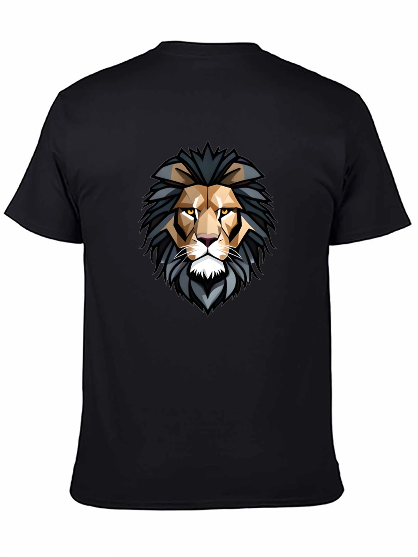 Geometric Lion Head Graphic Black T-Shirt