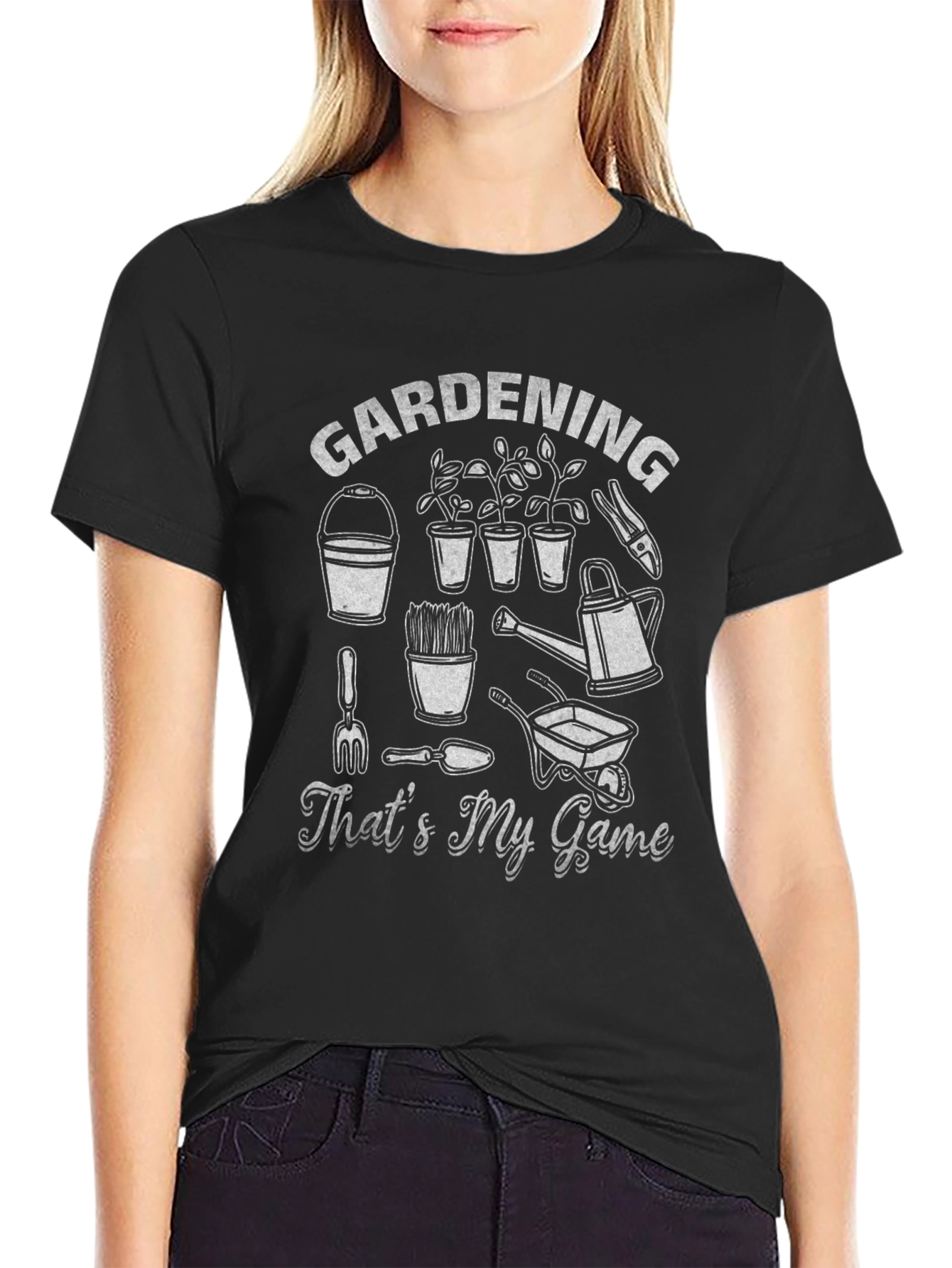 Gardening Is My Game Black Graphic T-Shirt