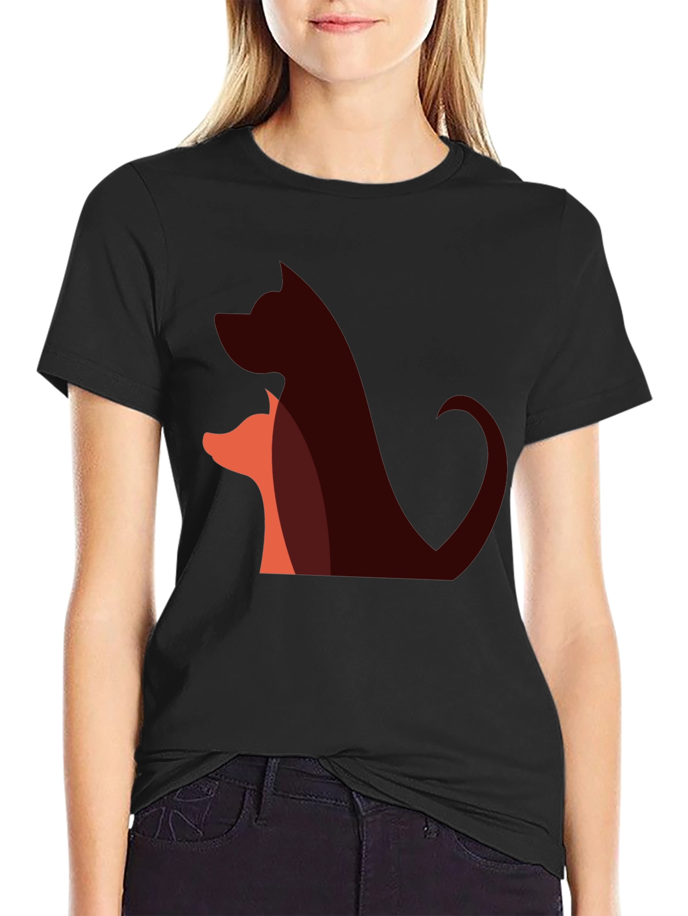 Abstract Dog & Fox T-Shirt - Black
