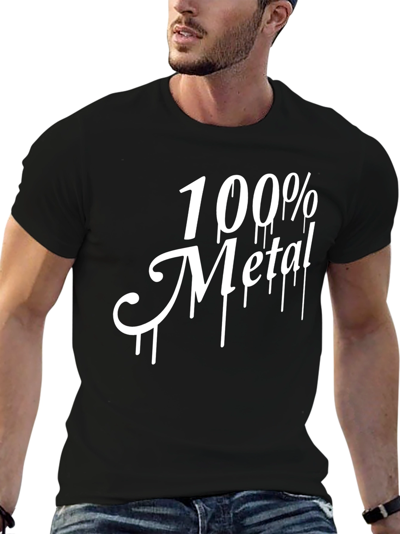100% Metal Graphic Print Black T-Shirt