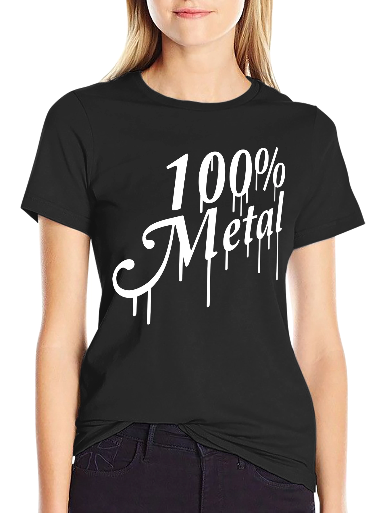 100% Metal Graphic Print Black T-Shirt