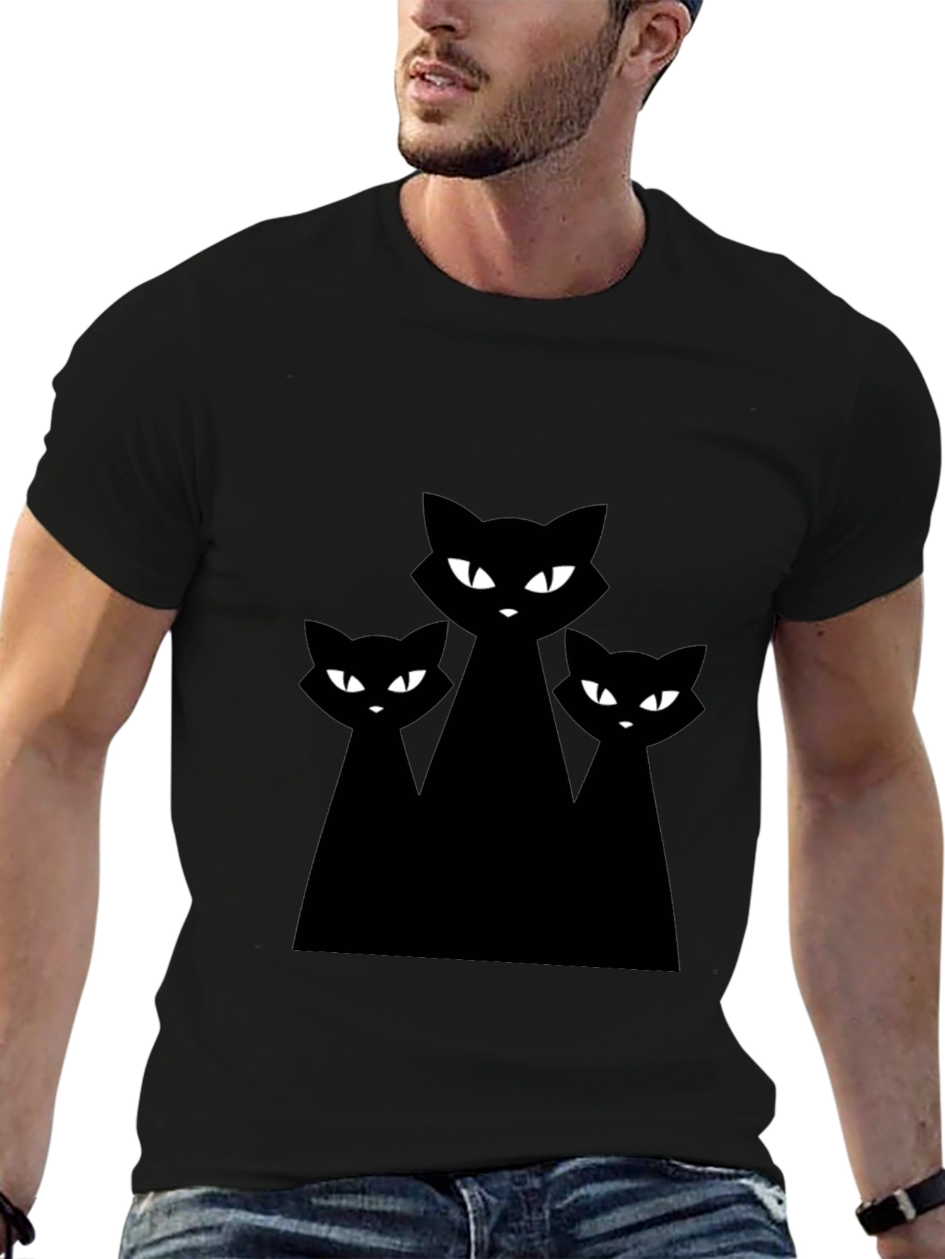 Black Cat Graphic Tee - Unisex Halloween Shirt