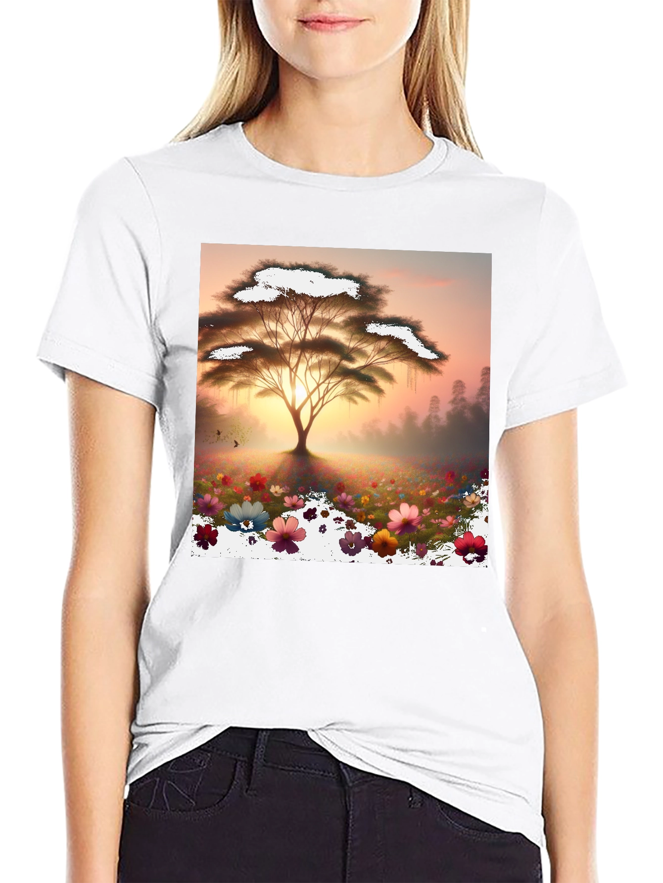 Sunset Bloom Tree Graphic Tee