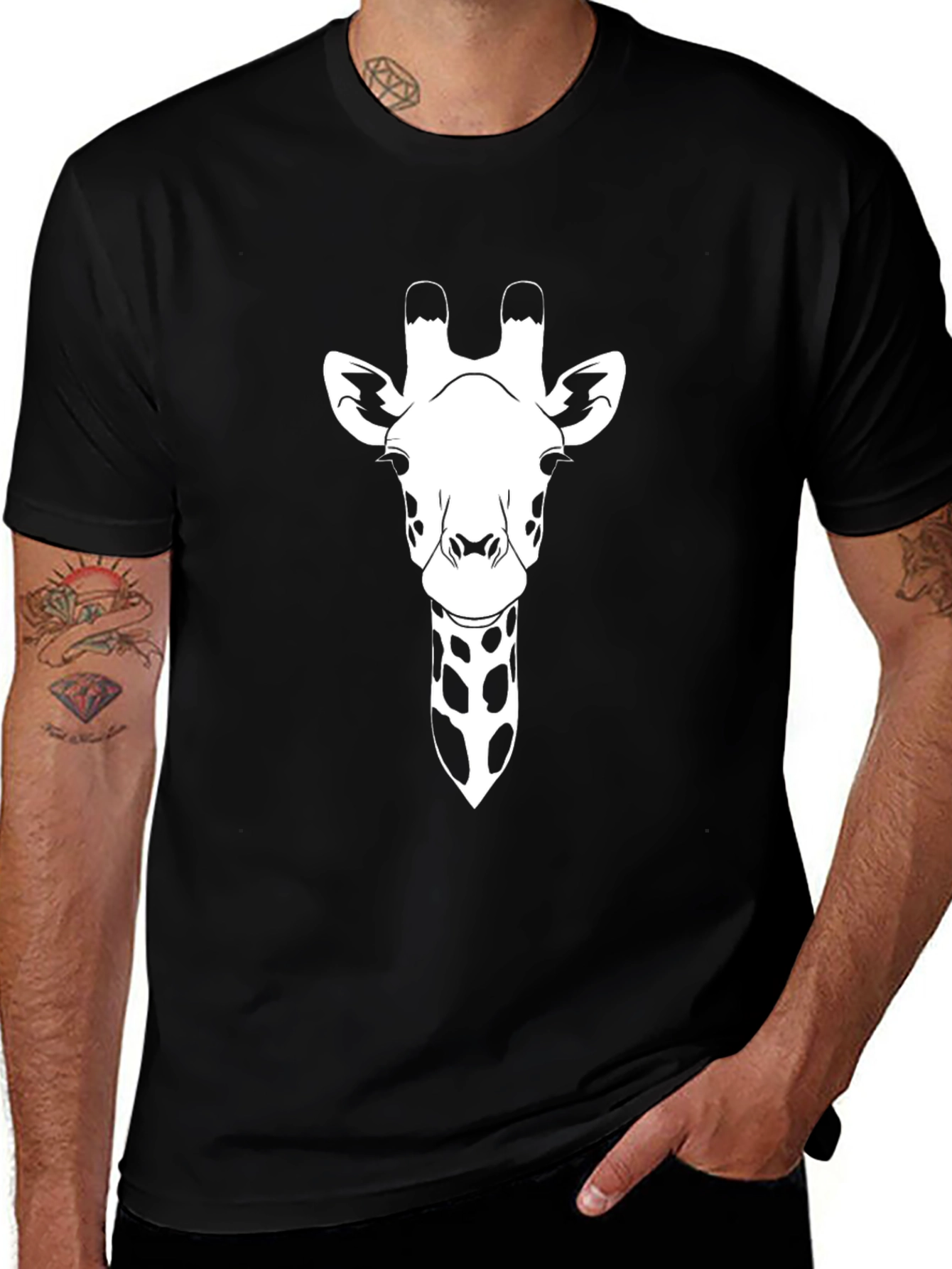 Giraffe Graphic Tee - Black Cotton T-Shirt