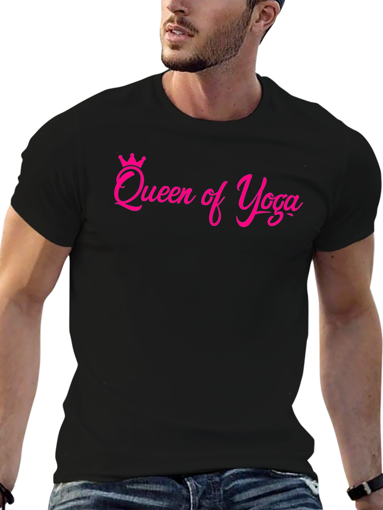 Queen of Yoga T-Shirt - Pink Design on Black