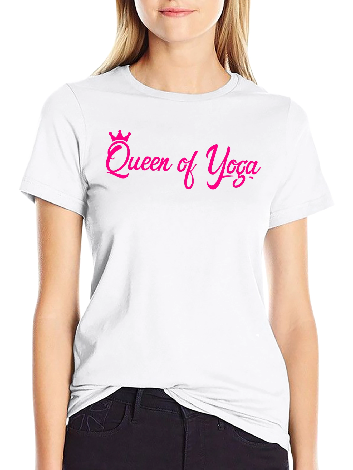 Queen of Yoga T-Shirt - Pink Design on Black