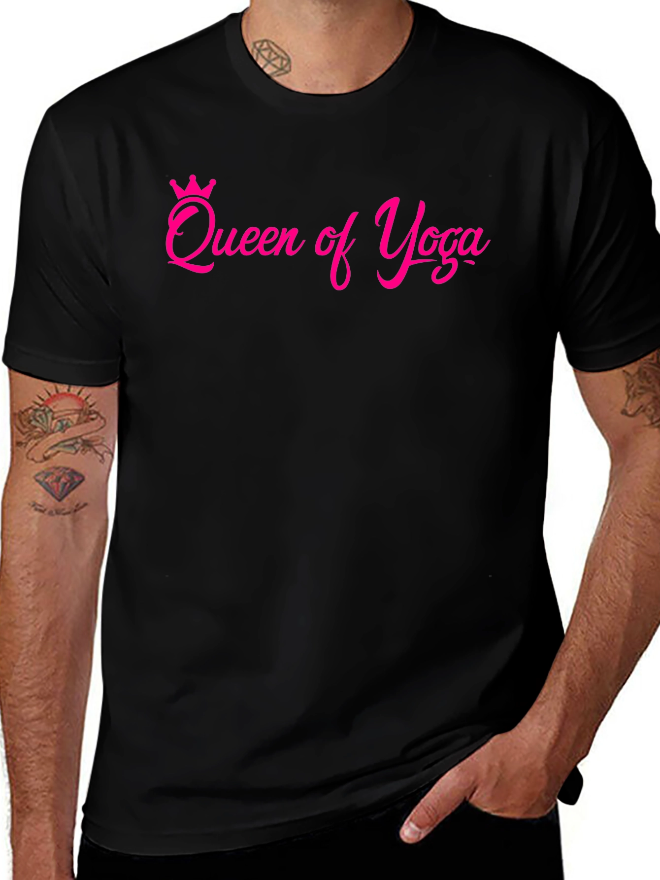 Queen of Yoga T-Shirt - Pink Design on Black