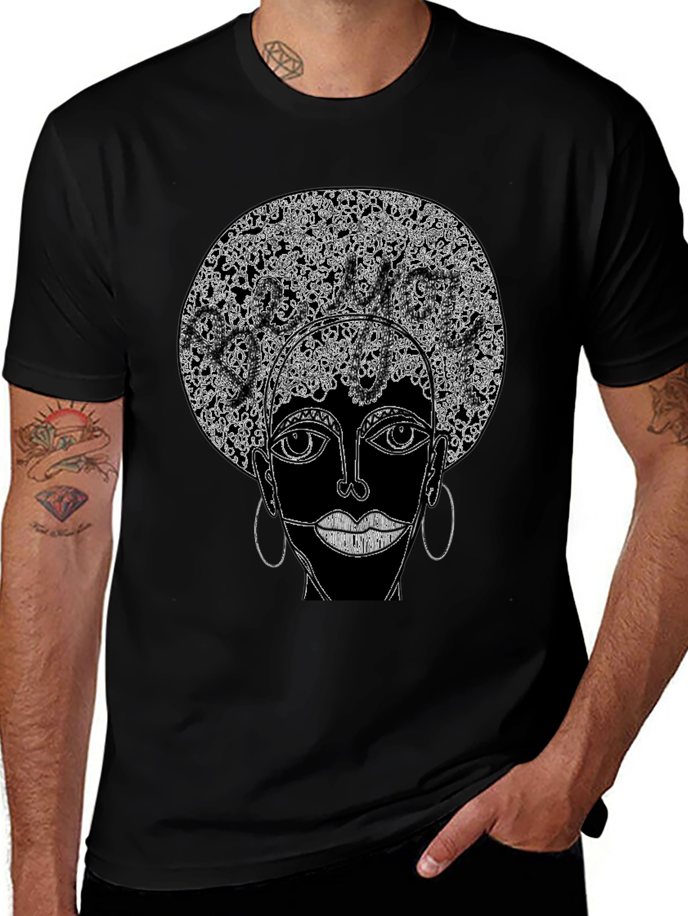 Afro Art Graphic Tee - Stylish Black T-Shirt