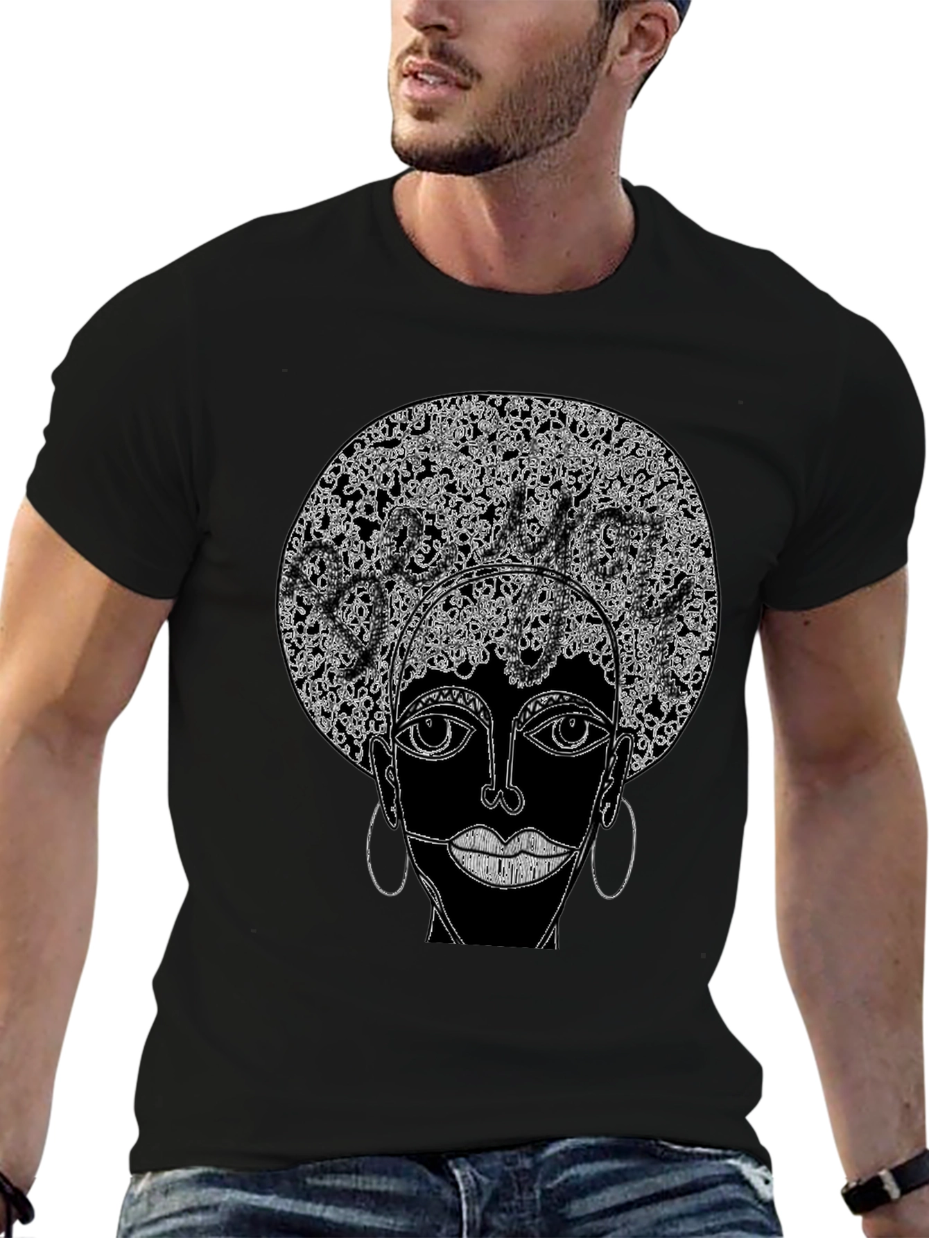 Afro Art Graphic Tee - Stylish Black T-Shirt