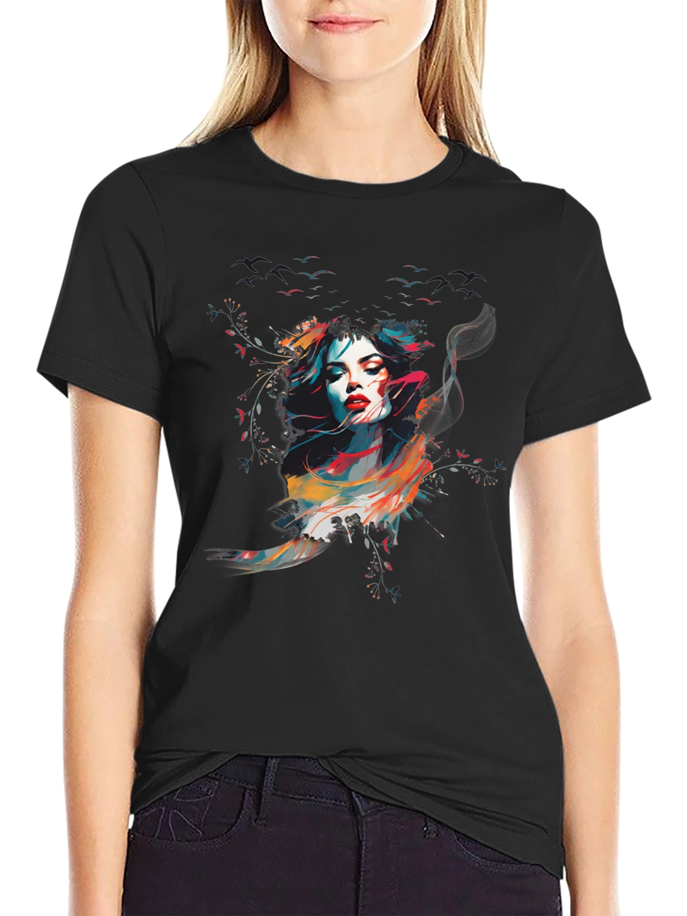 Abstract Woman Graphic Black T-Shirt