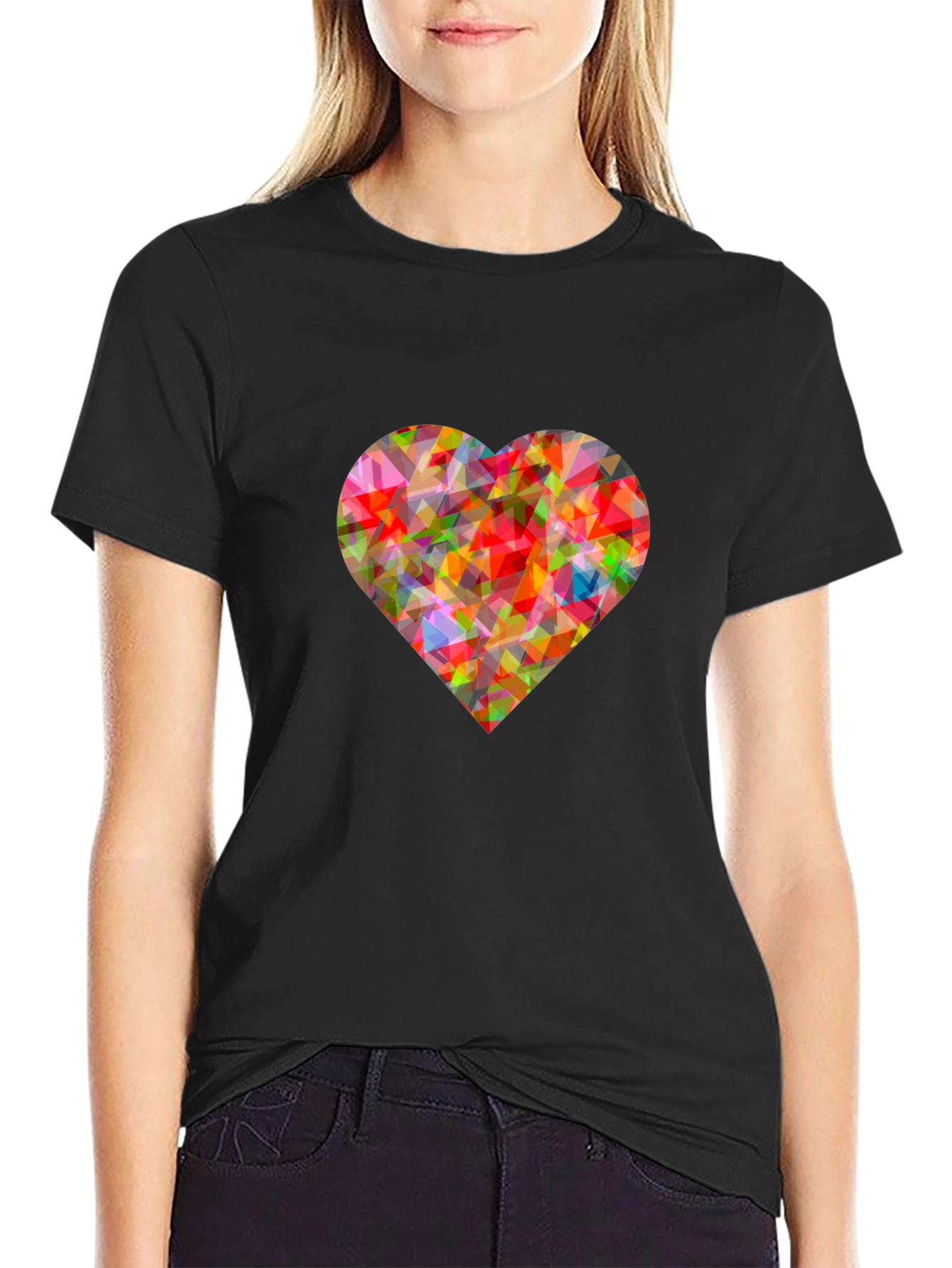 Geometric Heart Graphic Black T-Shirt