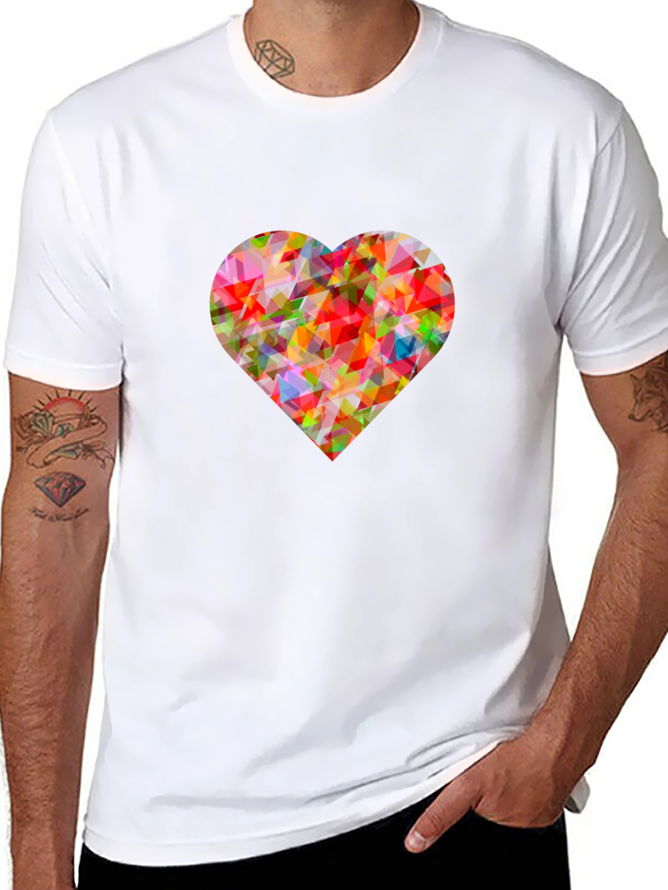 Geometric Heart Graphic Black T-Shirt