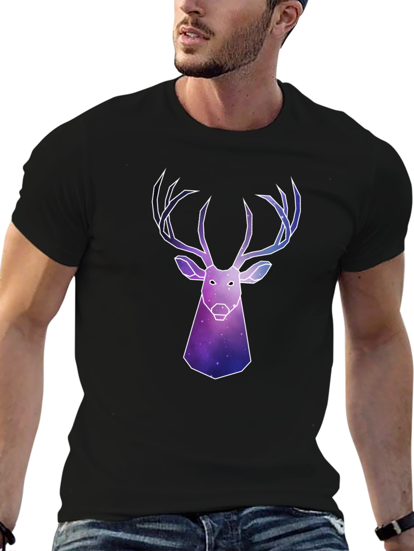 Galaxy Deer Graphic Tee - Mens Black T-Shirt