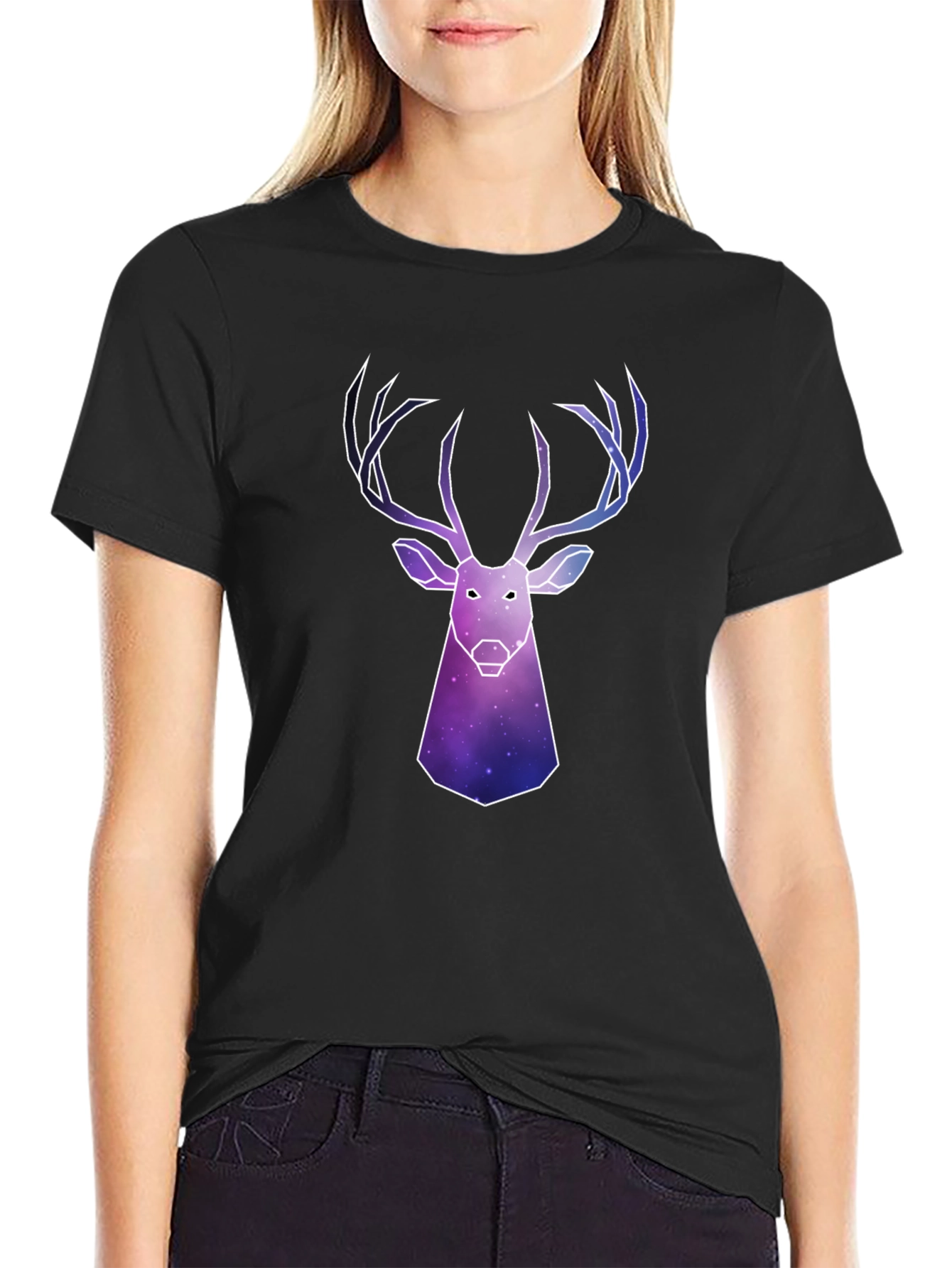 Galaxy Deer Graphic Tee - Mens Black T-Shirt