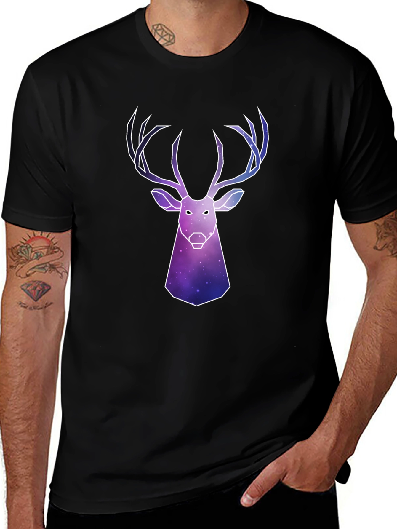 Galaxy Deer Graphic Tee - Mens Black T-Shirt