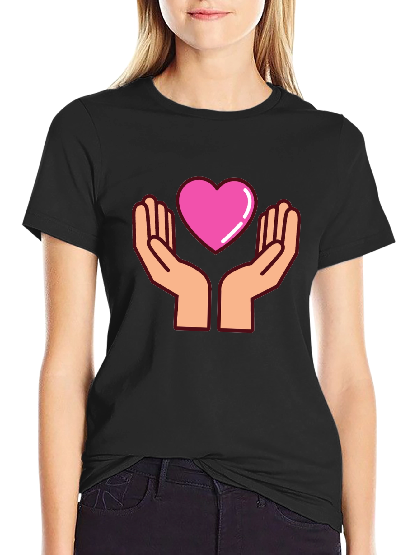 Heart Hands Graphic T-Shirt - Black