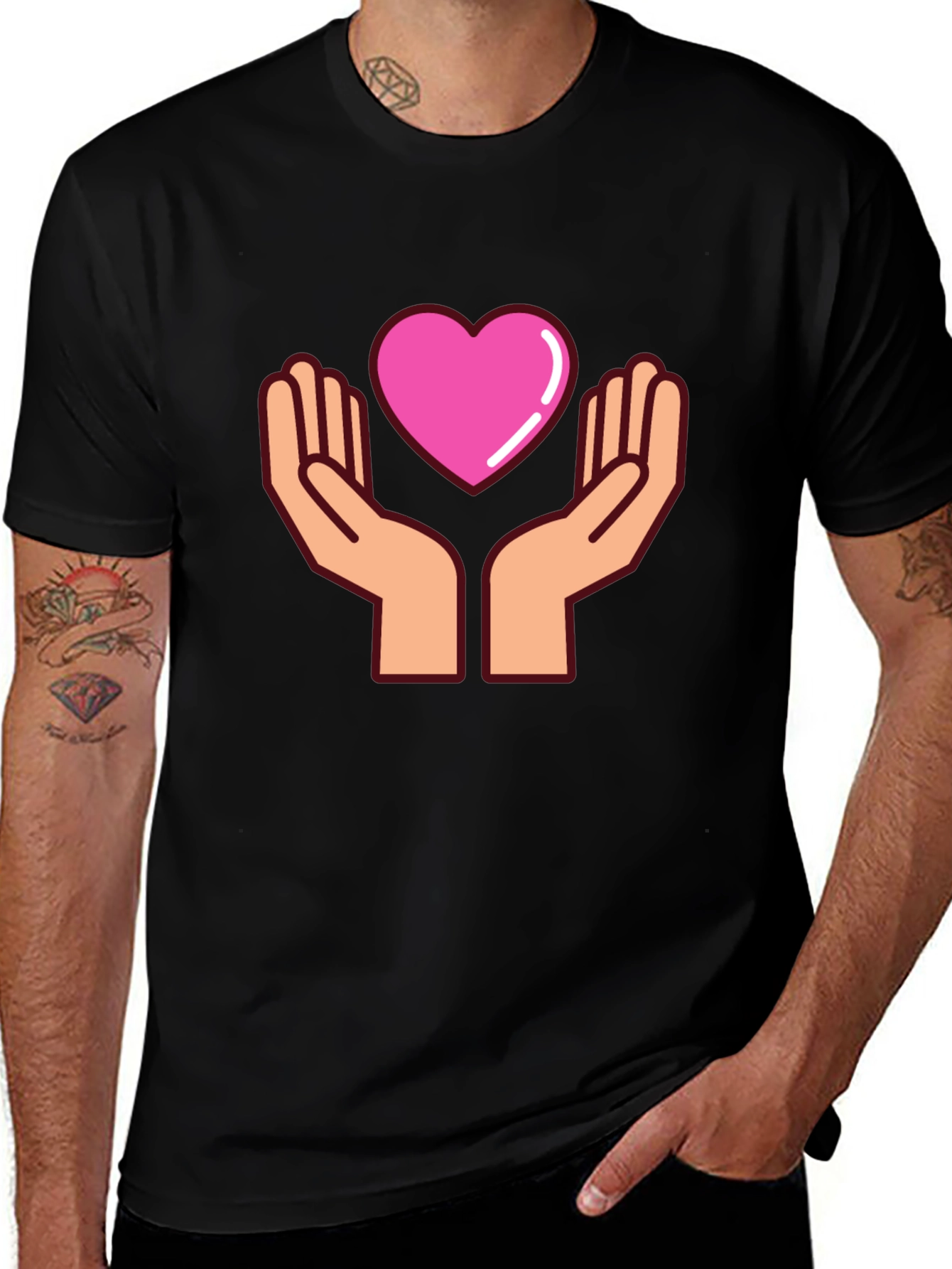 Heart Hands Graphic T-Shirt - Black