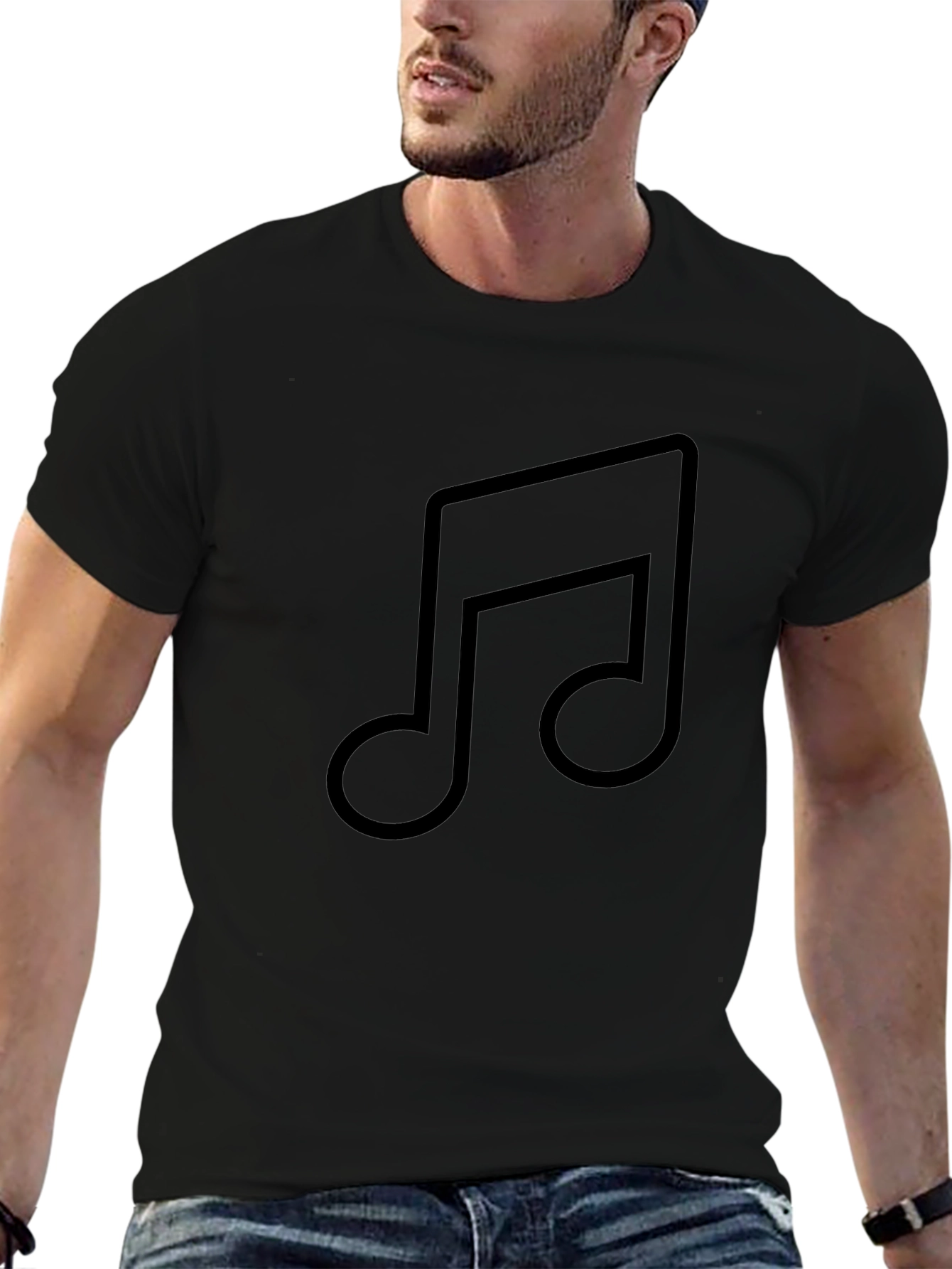 Music Note Graphic Tee - Black Cotton T-Shirt
