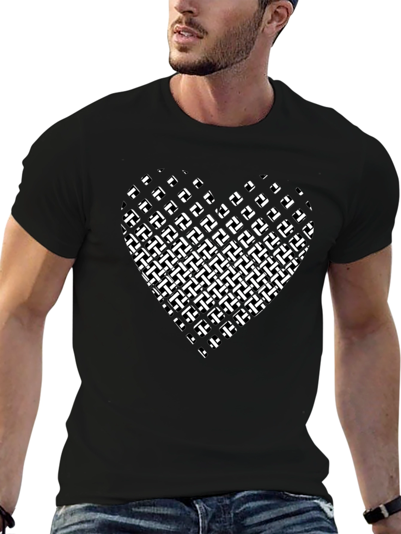 Abstract Heart Graphic Black T-Shirt