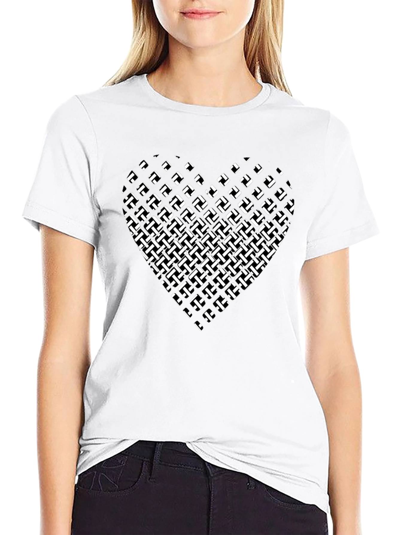 Abstract Heart Graphic Black T-Shirt